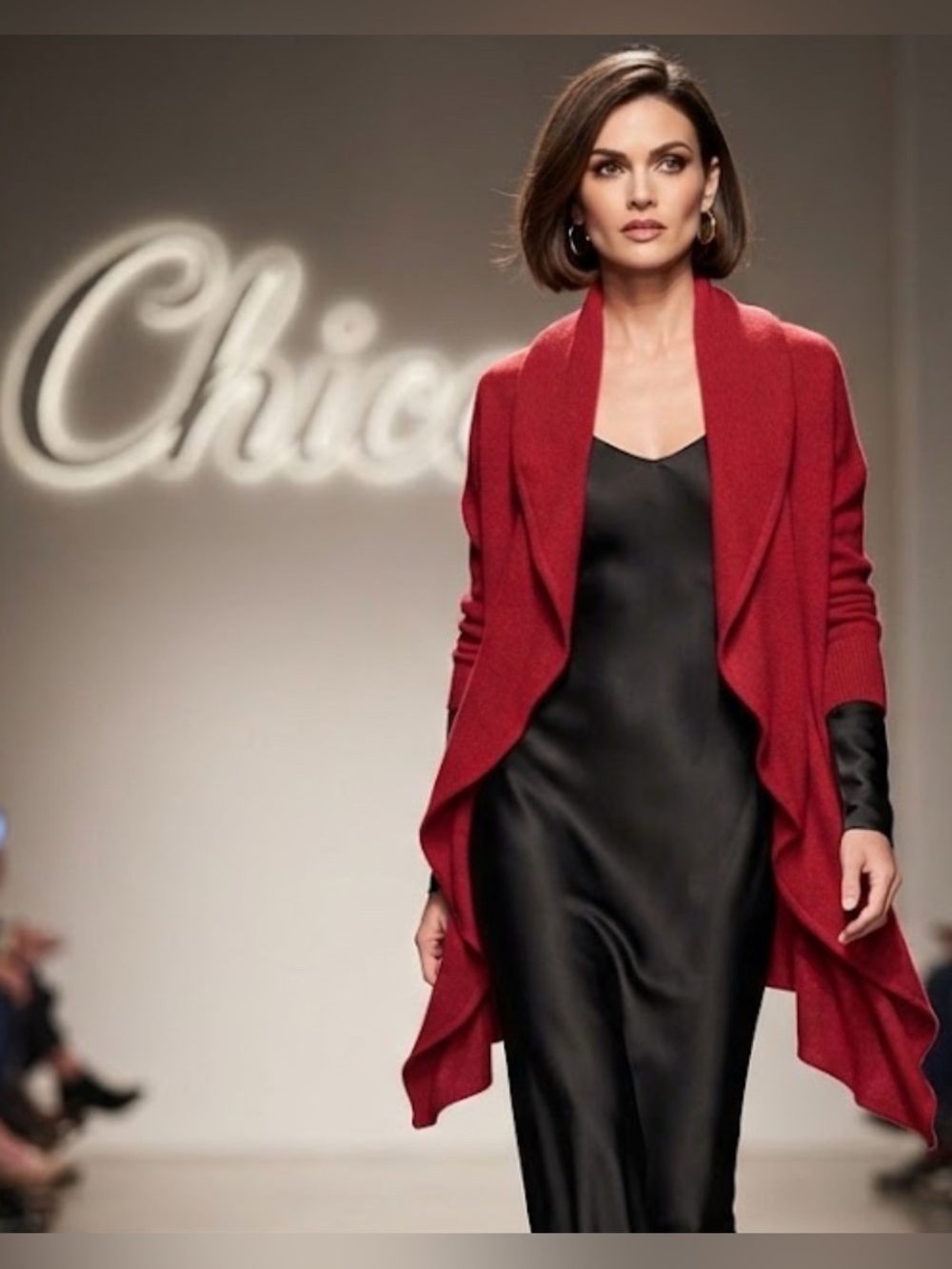 Authentic Chico's designer soft red knit ruffle shawl wrap